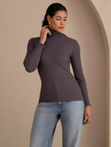 [Dark Gray] SilkSilky-AU Long Sleeve Turtle Neck Women's T-Shirt 003