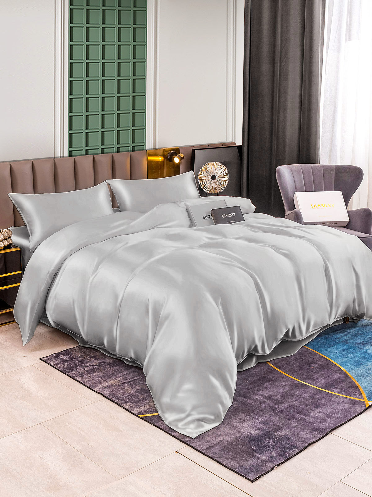 SilkSilky AU 25Momme Pure Silk Bedding Set Silver 001