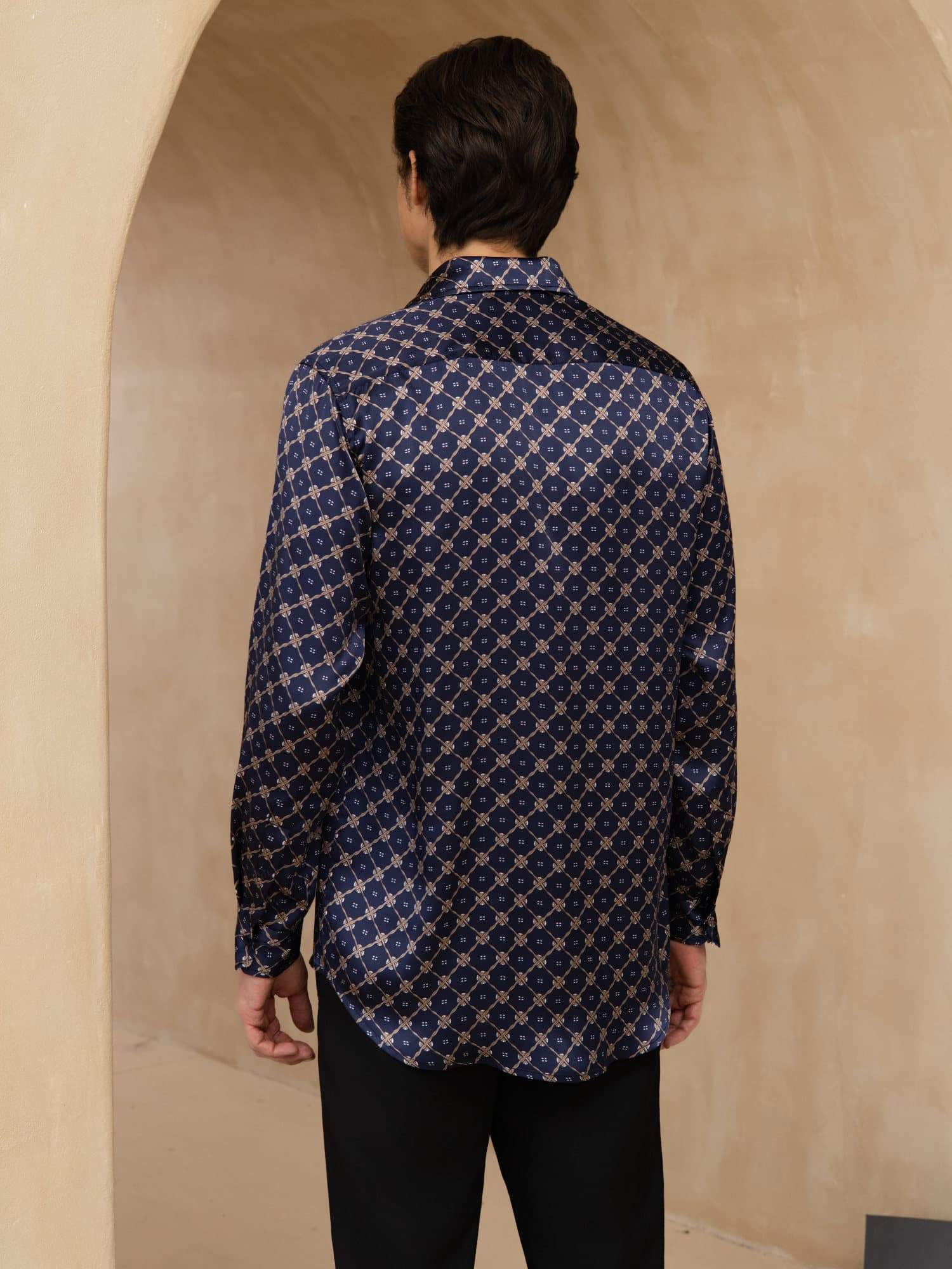 [Navy Chain] SilkSilky-AU Long Sleeve Lapel Collar Men's Shirt 002