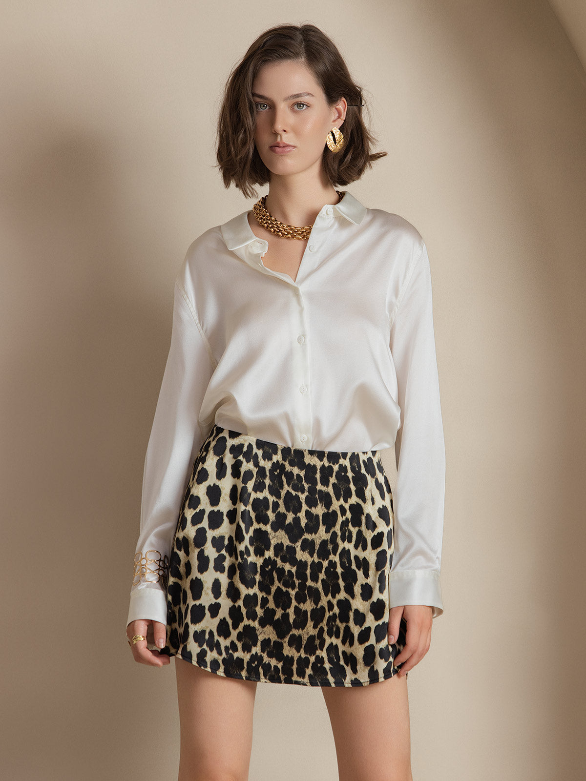 [White] SilkSilky-AU Long Sleeve Lapel Collar Women's Shirt 001