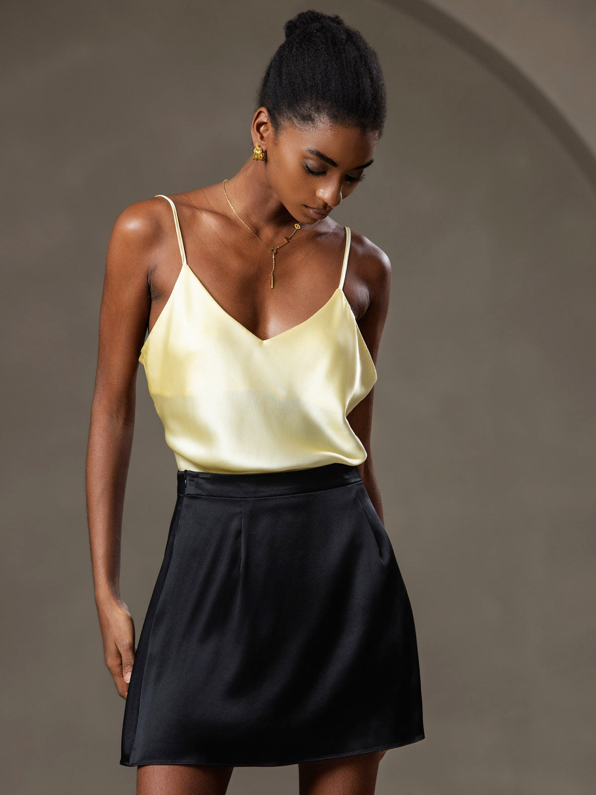 [Light Yellow] SilkSilky-AU Pure Silk V Neck Camisole 006