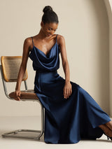 [Dark Blue] SilkSilky-AU Spaghetti Strap Cowl Neck Women's Outfit Sets 008