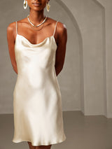 [Light Yellow] SilkSilky-AU Spaghetti Strap Cowl Neck Dress 005