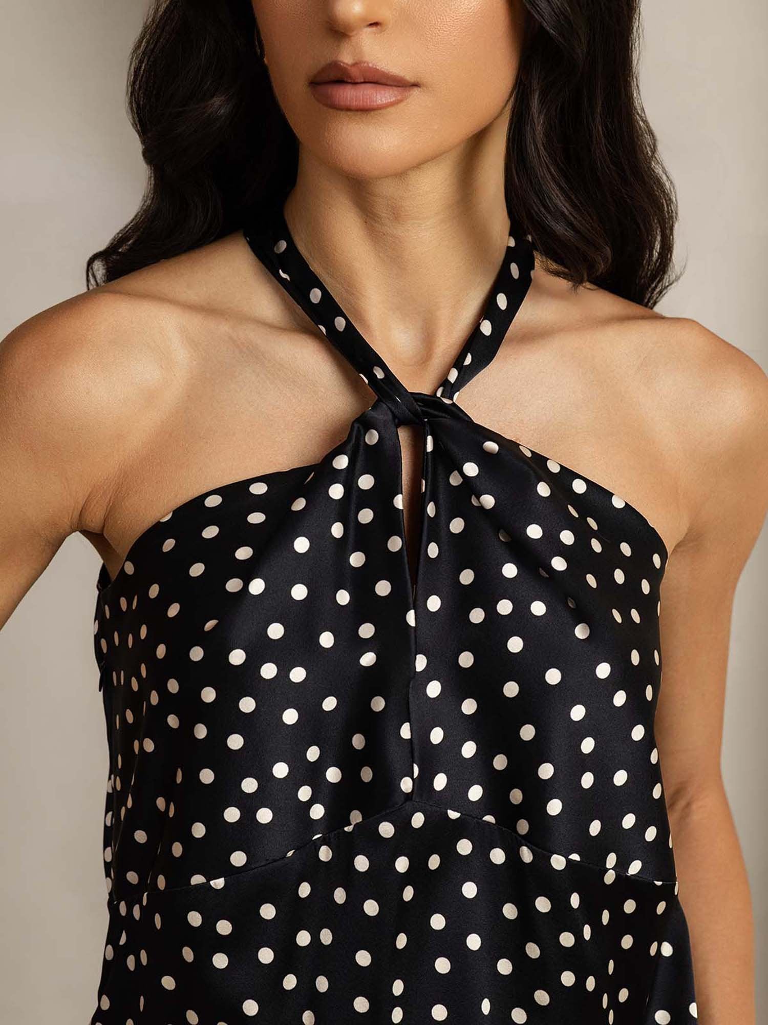 [PolkaDot] SilkSilky-AU 19Momme Silk Halter Neck Women's T-Shirt 005