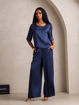 [Dark Blue] SilkSilky-AU Half Sleeve Round Neck Women's Pyjamas 006