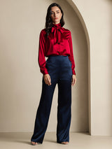 [Wine] SilkSilky-AU 19Momme Long Sleeve High Neck Blouse 008