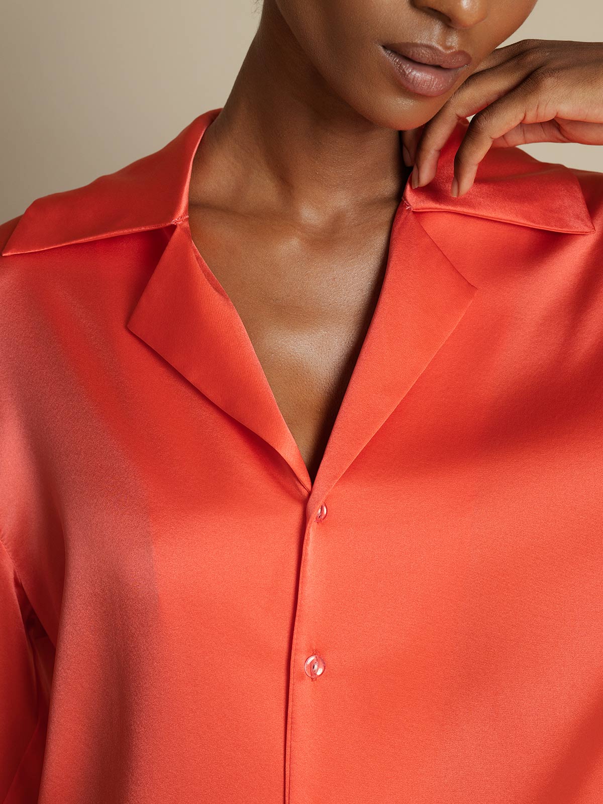 [Imperial Red] SilkSilky-AU 19Momme Silk Notch Collar Women's Shirt 003