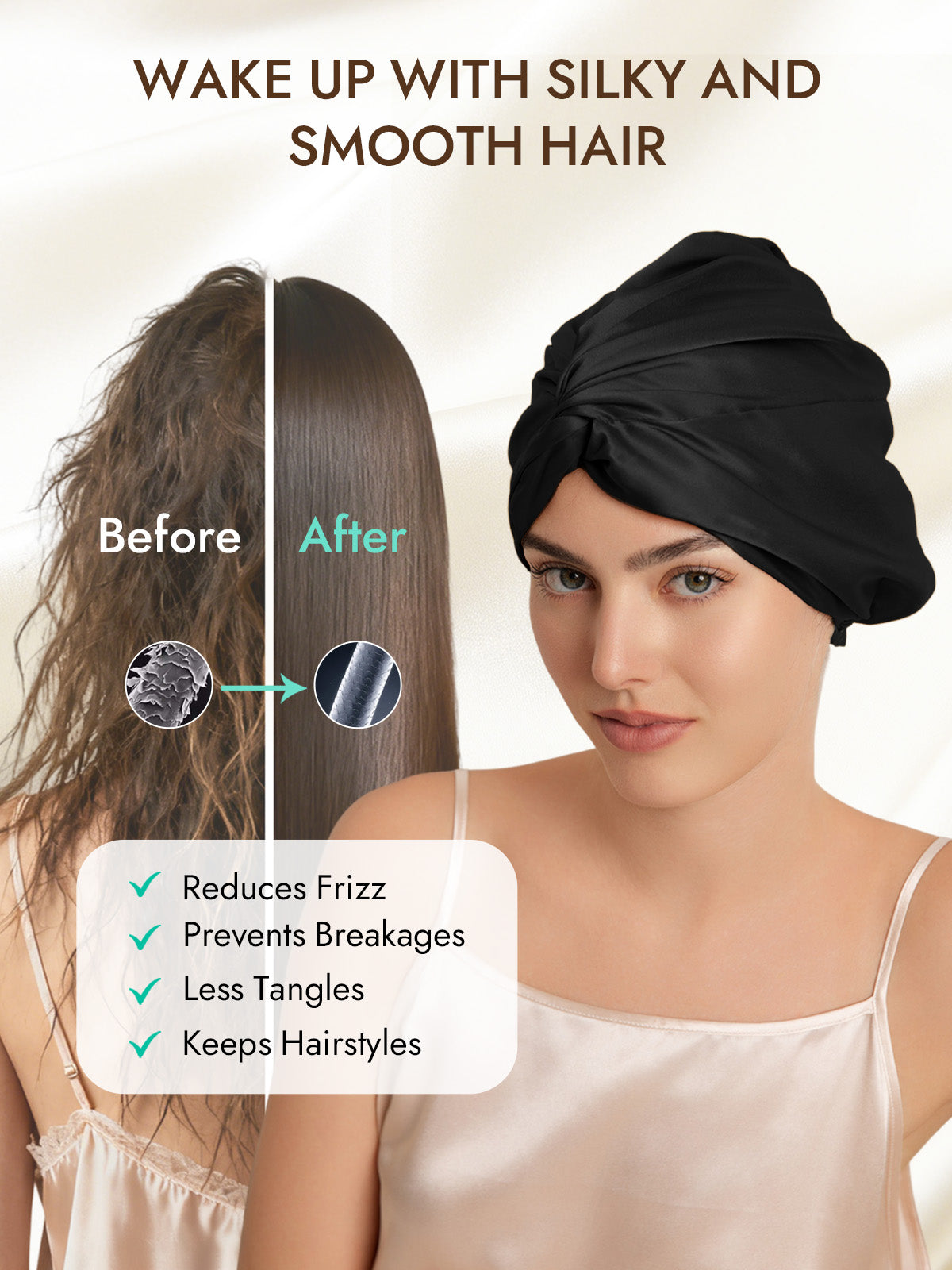 [Black] SilkSilky-AU 22Momme Pure Silk Sleep Cap 003