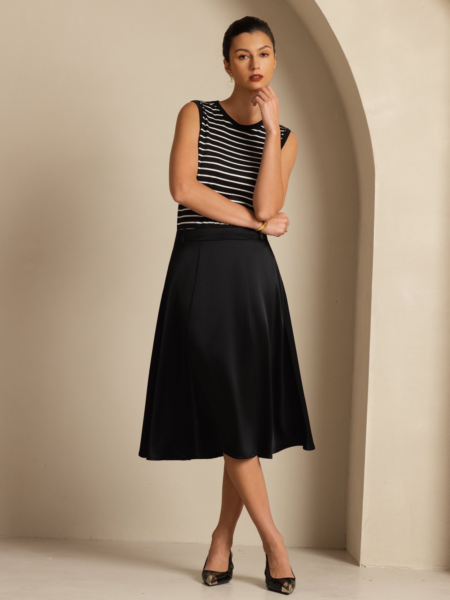 [Black] SilkSilky-AU 19Momme Silk Skirt 006