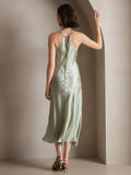 SilkSilky AU 19Momme Silk Sleeveless Dress LightGreen 002