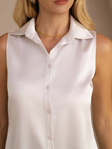[Light Gray] SilkSilky-AU Sleeveless Lapel Collar Women's Shirt 004