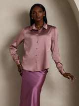 [Pale Mauve] SilkSilky-AU Long Sleeve Lapel Collar Women's Shirt 003