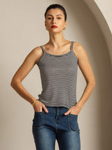 [Black Stripe] SilkSilky-AU Spaghetti Strap Square Neck Camisole 006