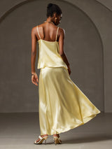 [Yellow] SilkSilky-AU 19Momme Stretch Silk Charmeuse Spaghetti Strap Cowl Neck Camisole 002