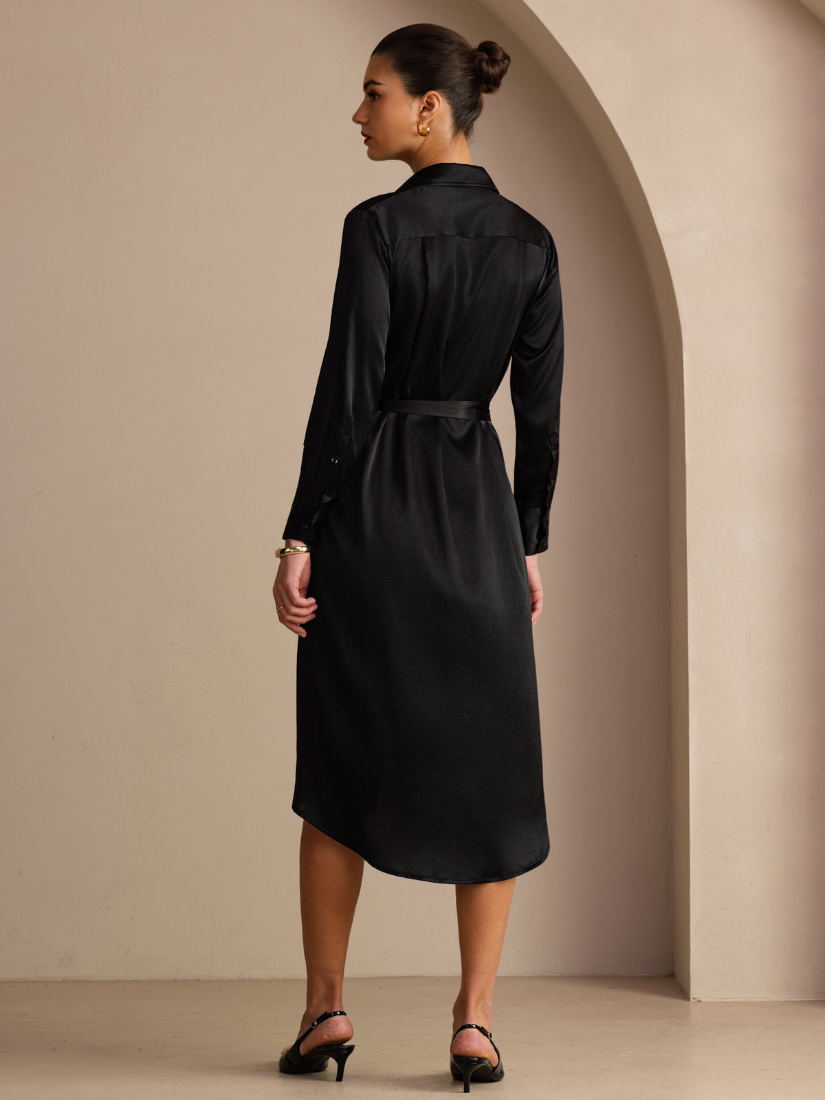 [Black] SilkSilky-AU Long Sleeve Lapel Collar Dress 002