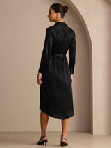 [Black] SilkSilky-AU Long Sleeve Lapel Collar Dress 002