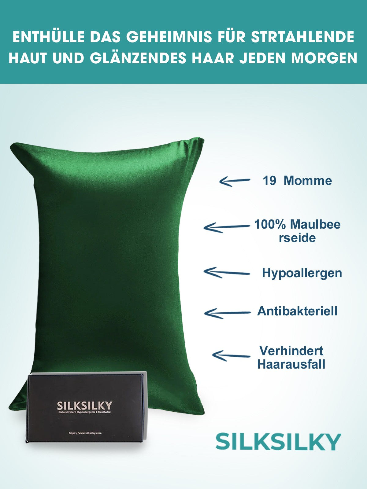 [Dark Green] SilkSilky-AU 19Momme Pure Silk Pillowcase 002