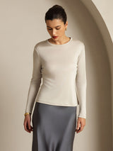 [Gray] SilkSilky-AU 100% Silk Jersey Long Sleeve Crew Neck Women's T-Shirt 011