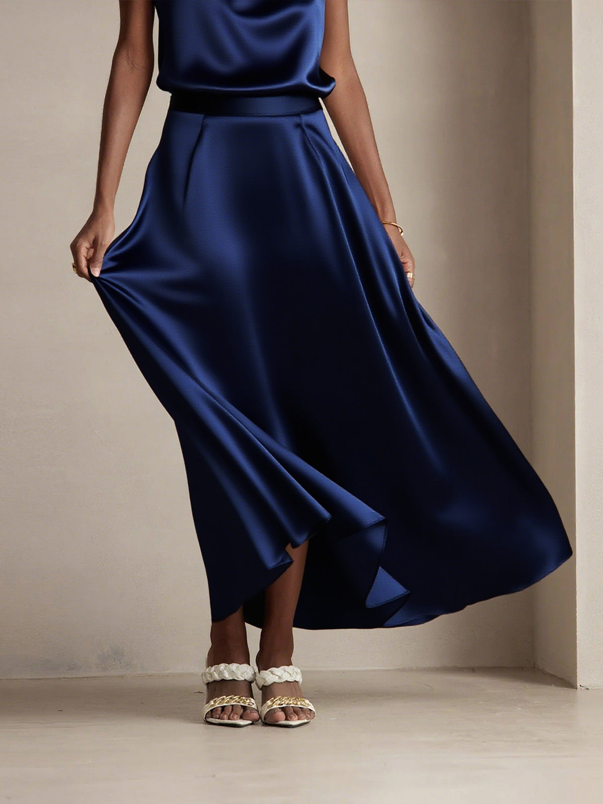 [Dark Blue] SilkSilky-AU 19Momme Silk Skirt 005