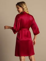 [Wine] SilkSilky-AU 3/4 Sleeve Women's Dressing Gown 002
