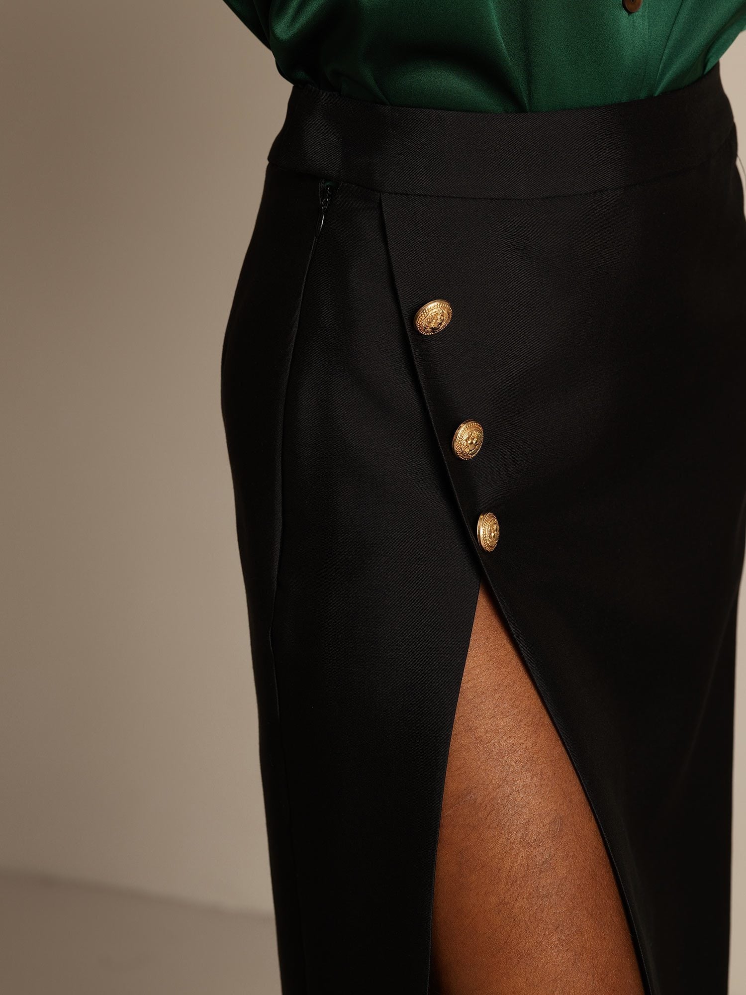 [Black] SilkSilky-AU 32Momme Wool Split Skirt 004,