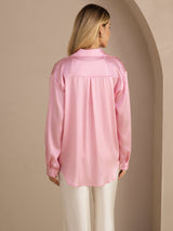 [Pink Pinstripe] SilkSilky-AU Long Sleeve Lapel Collar Women's Shirt 002
