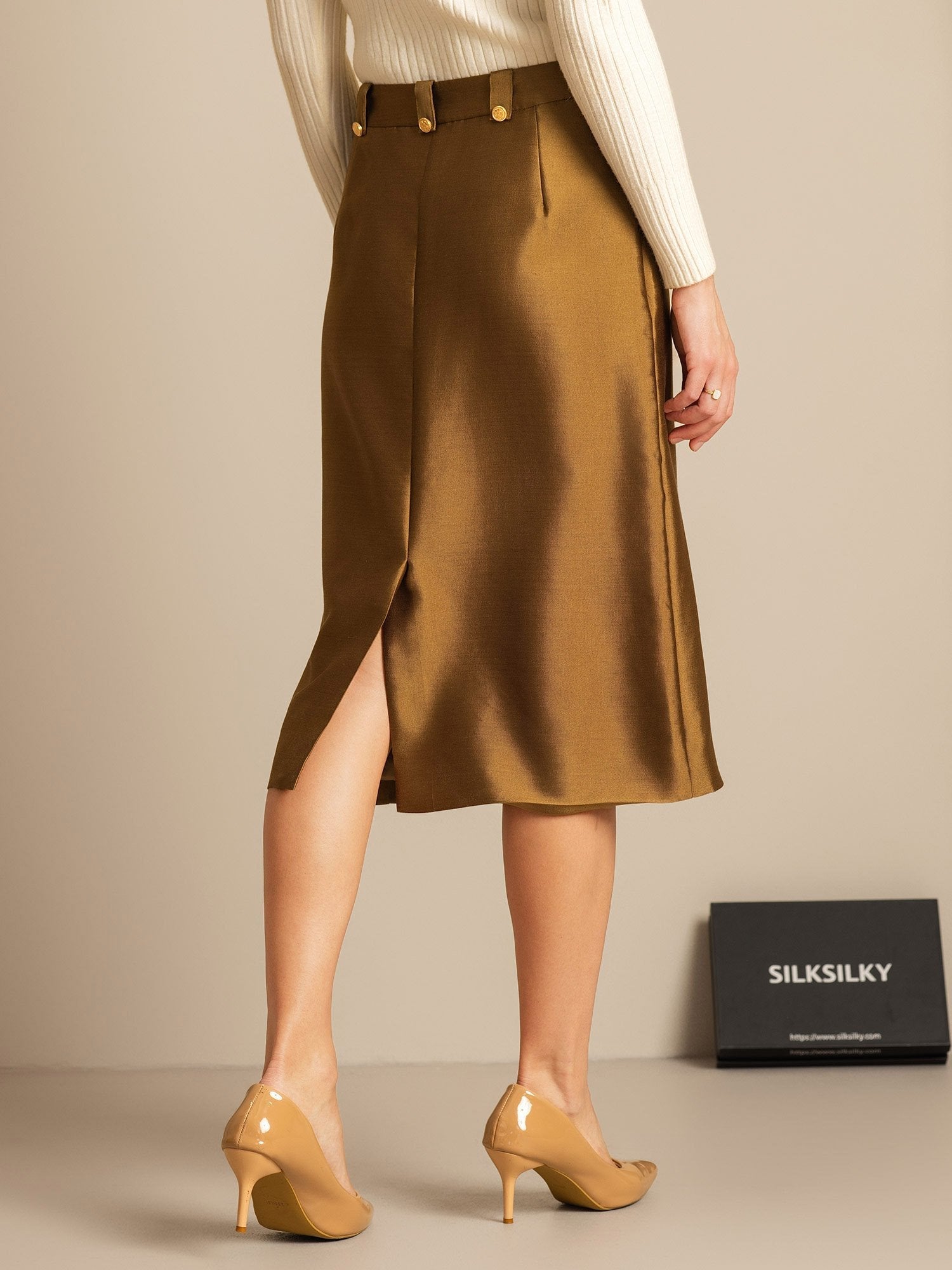 [Bronze] SilkSilky-AU 32Momme Wool Split Skirt 002,