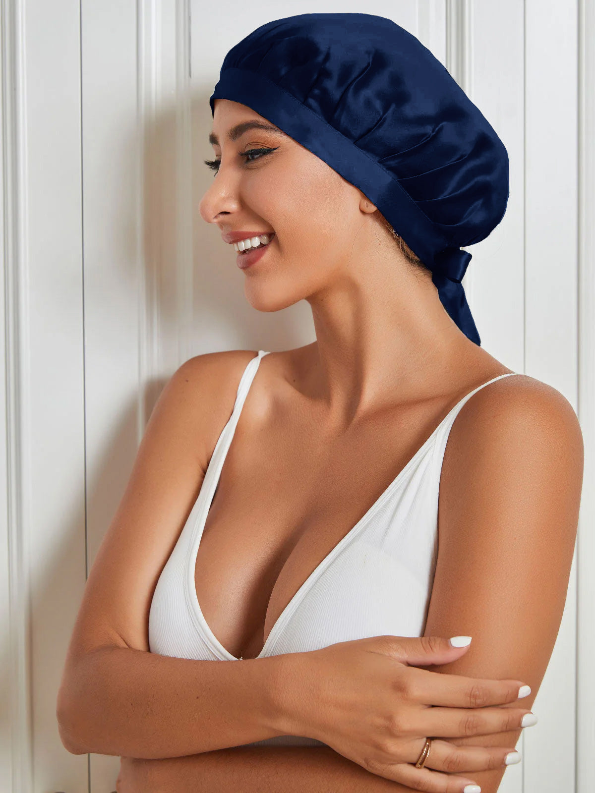 SilkSilky-AU Pure Silk Sleep Cap DarkBlue 001