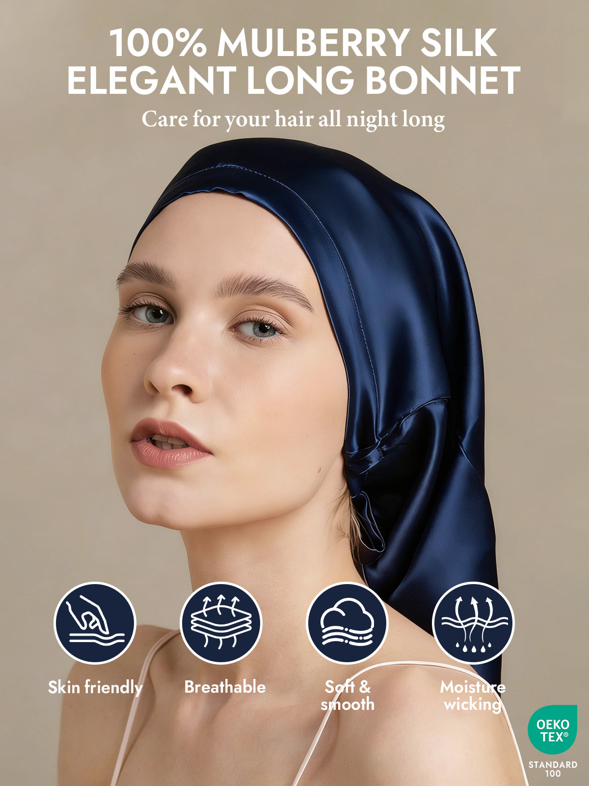 [Dark Blue] SilkSilky-AU Pure Silk Sleep Cap 002