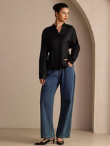 [Black] SilkSilky-AU Long Sleeve Split Women's Blouse 006