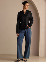 [Black] SilkSilky-AU Long Sleeve Split Women's Blouse 006