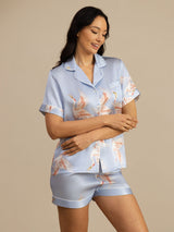 [Light Blue] SilkSilky-AU Short Sleeve Lapel Collar Women's Pyjamas 003