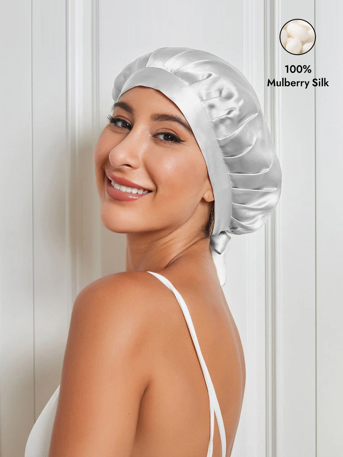 [Silver] SilkSilky-AU Pure Silk Sleep Cap 001
