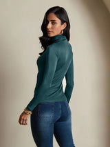 [Dark Green] SilkSilky-AU Silk Jersey Long Sleeve Turtle Neck Women's T-Shirt 002