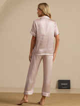 [Pink Heart Geo] SilkSilky-AU Short Sleeve Lapel Collar Women's Pyjamas 002