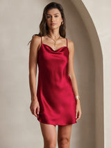 [Wine] SilkSilky-AU Sleeveless Cowl Neck Dress 001