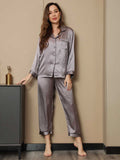 SilkSilky AU Pure Silk Long Sleeve Lapel Women's Pyjamas Gray 005