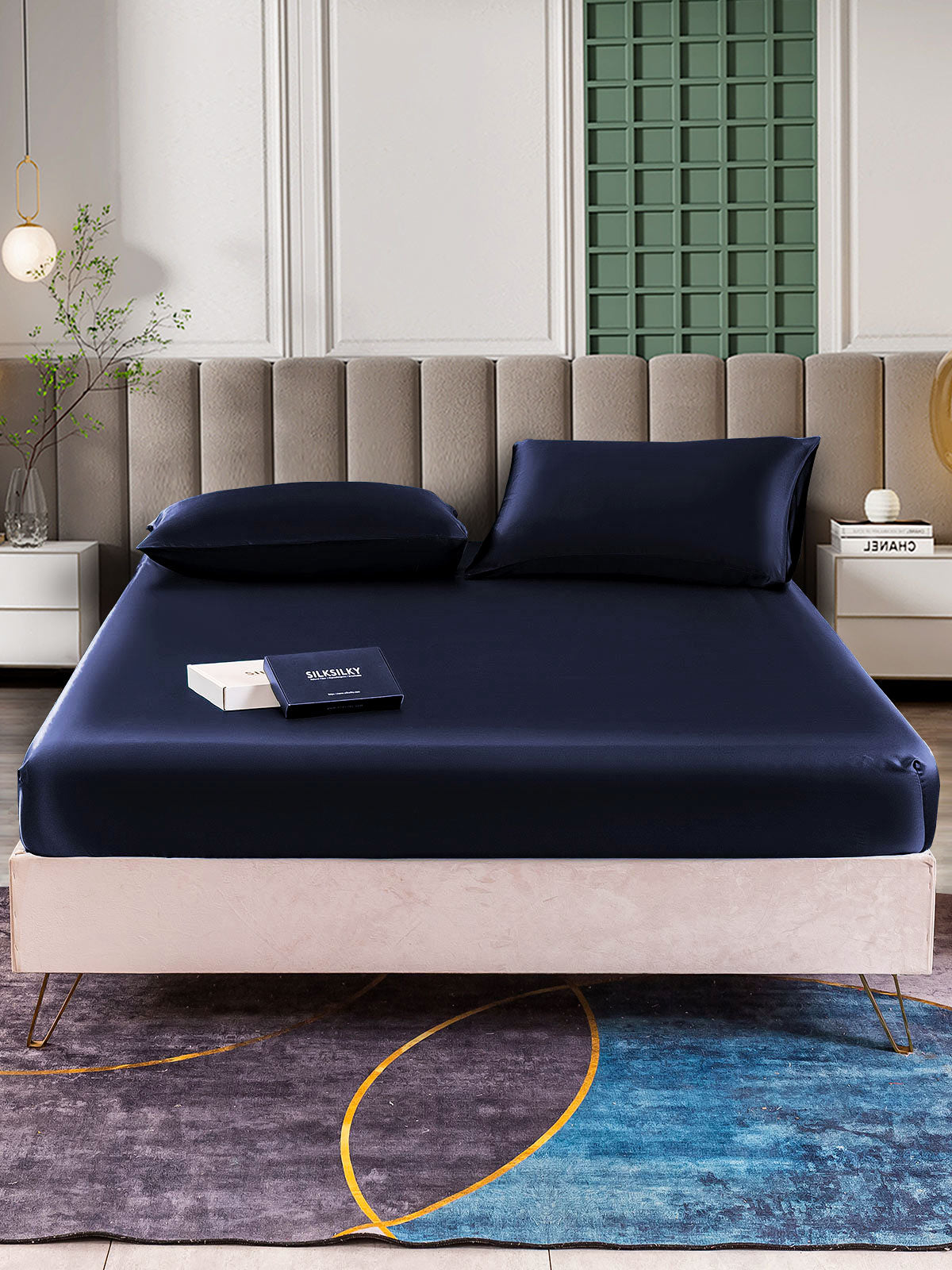 SilkSilky AU 25Momme Pure Silk Bedding Set DarkBlue 002