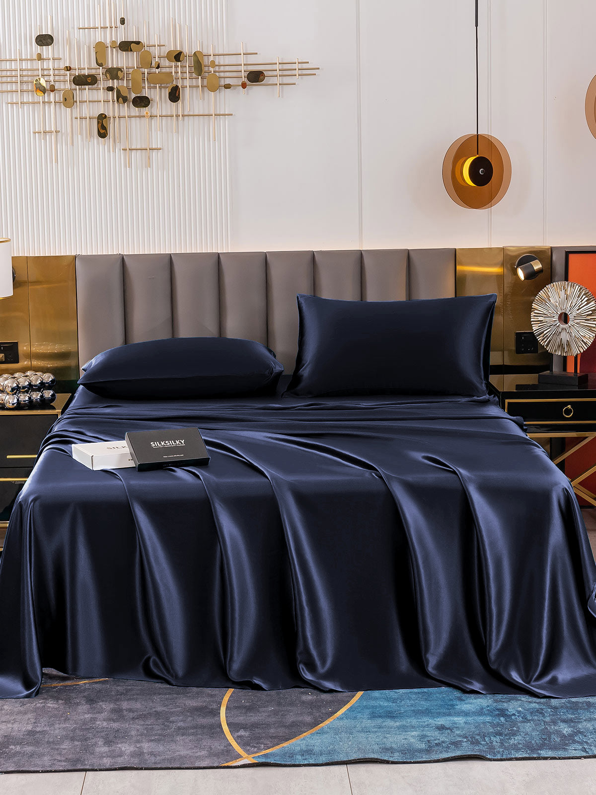 [Dark Blue] SilkSilky-AU 19Momme Pure Silk Bedding Set 002