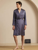 [Navy Ginkgo] SilkSilky-AU Long Sleeve V Neck Men's Dressing Gown 003