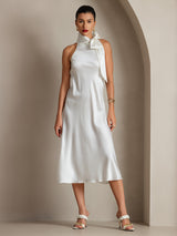 [White] SilkSilky-AU Sleeveless Tie Neck Dress 008