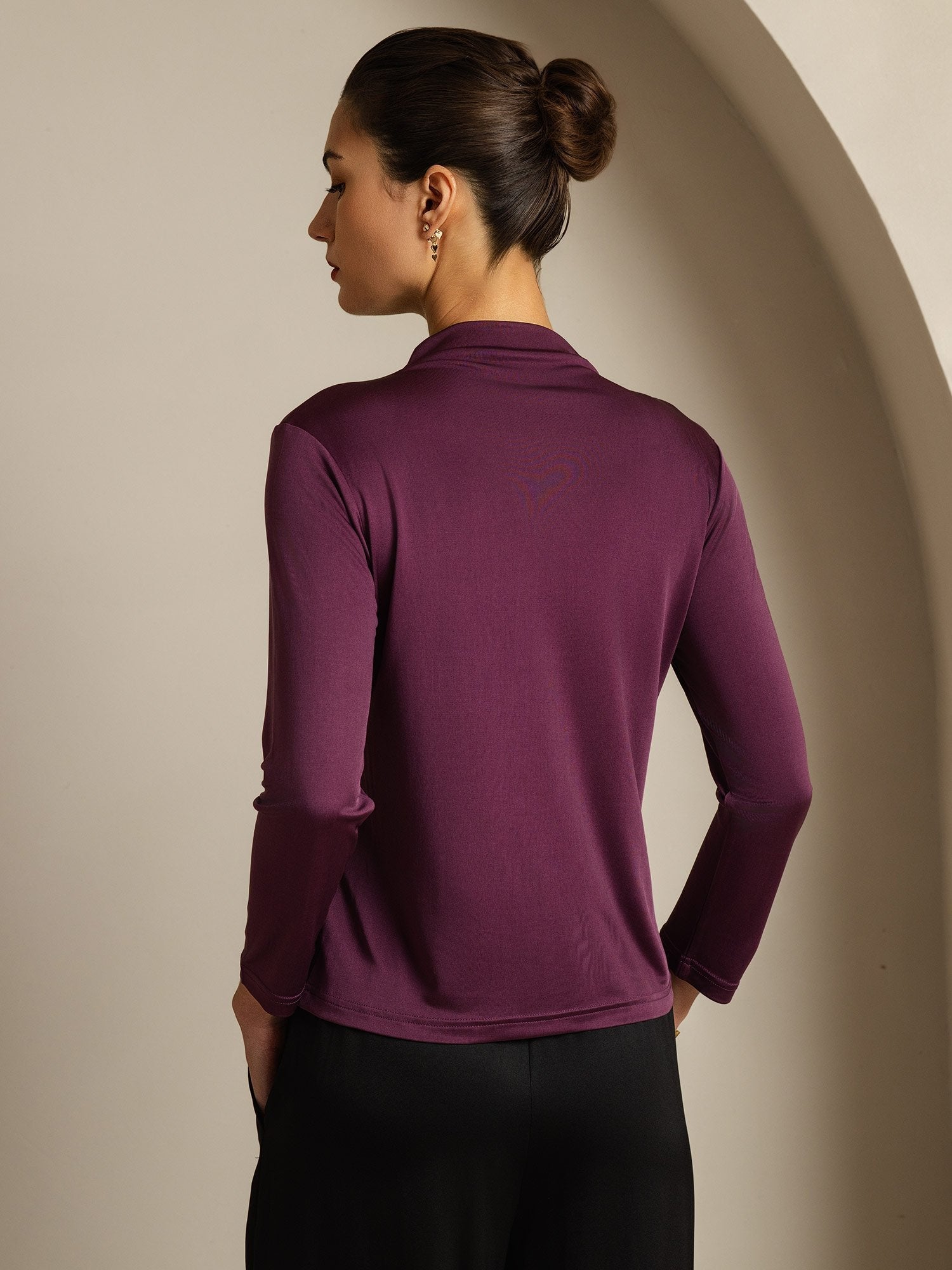 [Purple] SilkSilky-AU Pure Silk High Neck Women's T-Shirt 002