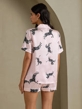 [Pink Zebra] SilkSilky-AU Short Sleeve Lapel Collar Women's Pyjamas 002