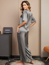 [Dark Gray] SilkSilky-AU Half Sleeve Round Neck Women's Pyjamas 002