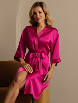 [Rose Red] SilkSilky-AU 3/4 Sleeve Women's Dressing Gown 004