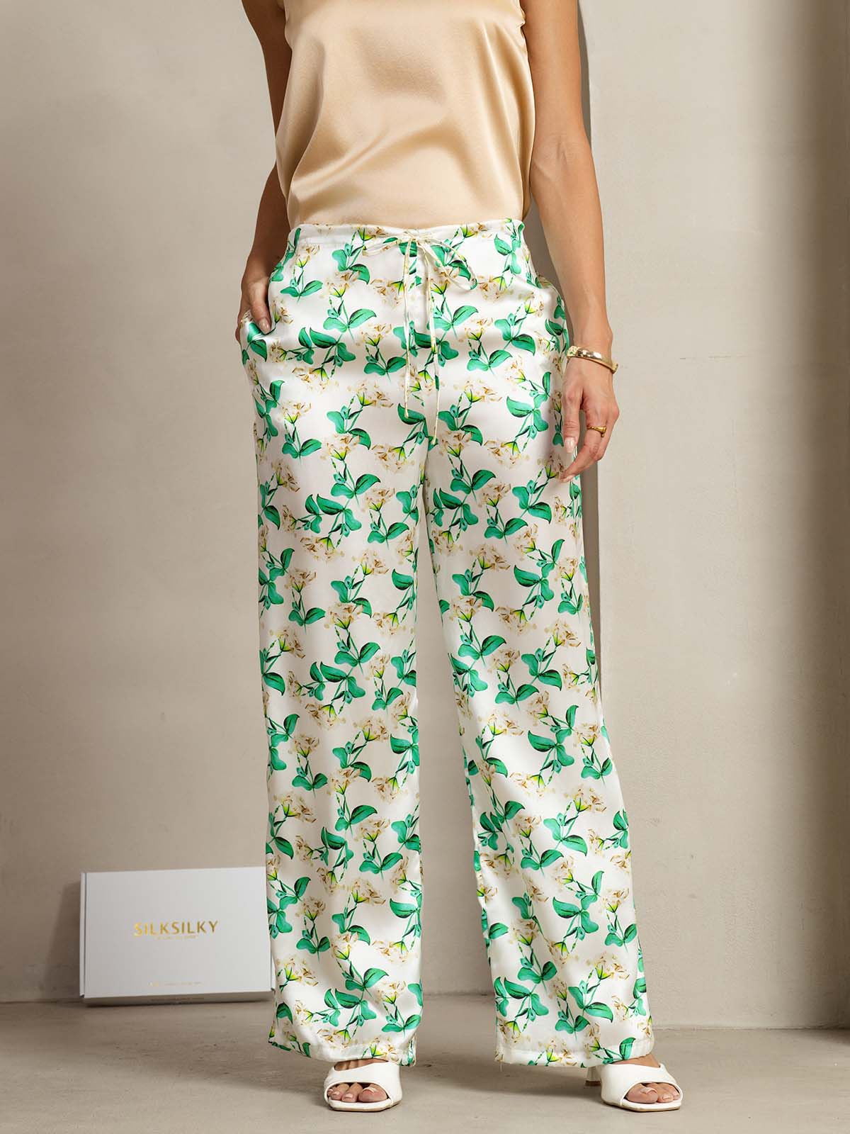 [Green Floral] SilkSilky-AU 19Momme Silk Womens Pants 003