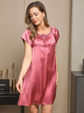 SilkSilky AU Pure Silk Cap Sleeve Tie Neck Nightgown PaleMauve 004