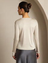 [Gray] SilkSilky-AU 100% Silk Jersey Long Sleeve Crew Neck Women's T-Shirt 002