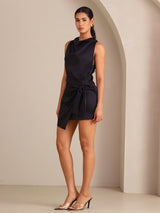 [Black] SilkSilky-AU Sleeveless Cowl Neck Dress 006