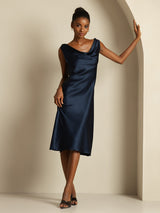 [Dark Blue] SilkSilky-AU Sleeveless Cowl Neck Dress 005